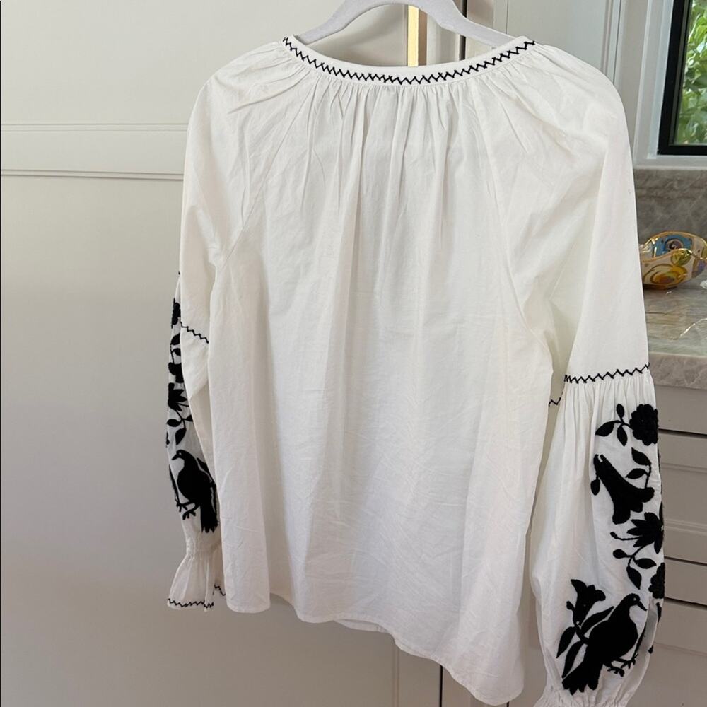 Joie Cleavanta Embroidered Peasant Blouse in Clean White Caviar, XS - Picture 5 of 7